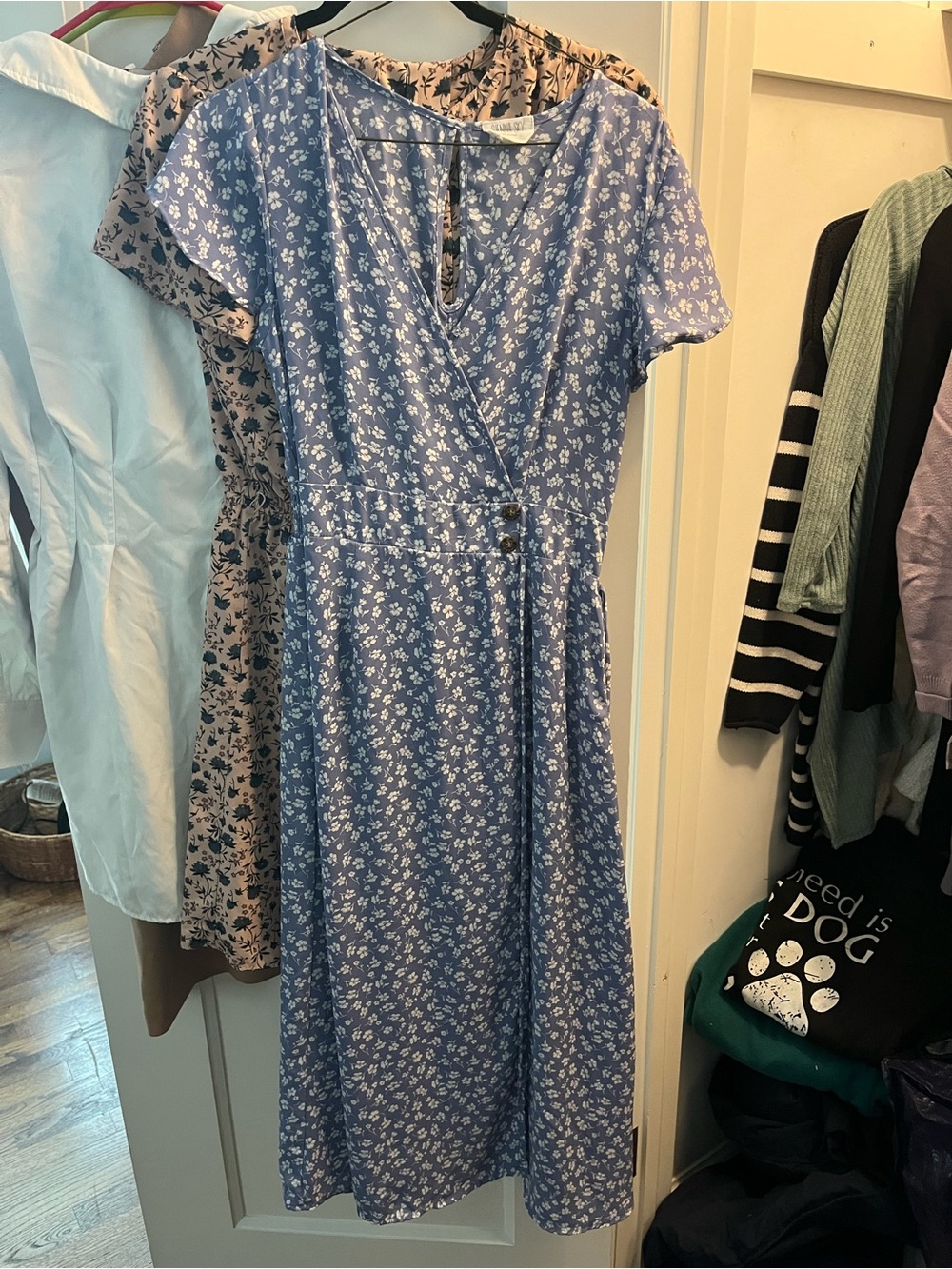 Sienna Sky Light Blue Floral Wrap Midi Dress
